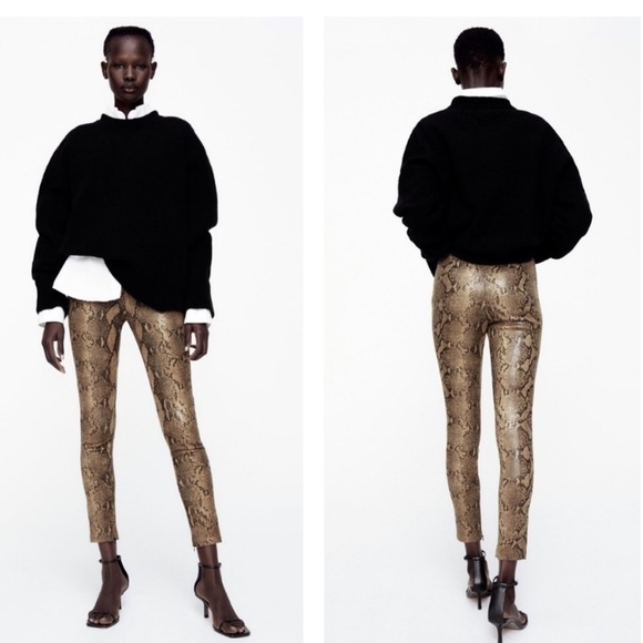 Zara Bloggers Favorite High Rise Zip Ankle Animal Snakeskin Print Leggings - Picture 6 of 15